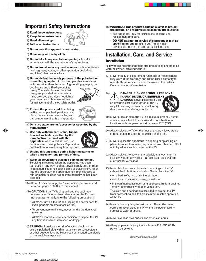 Toshiba 42HM95 46HM95 52HM95 TV Operating Manual