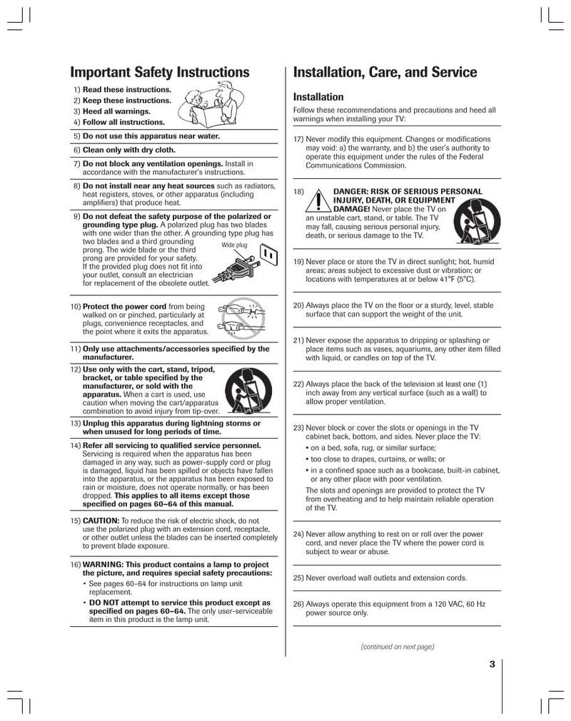 Toshiba 52HMX84 62HMX84 TV Operating Manual