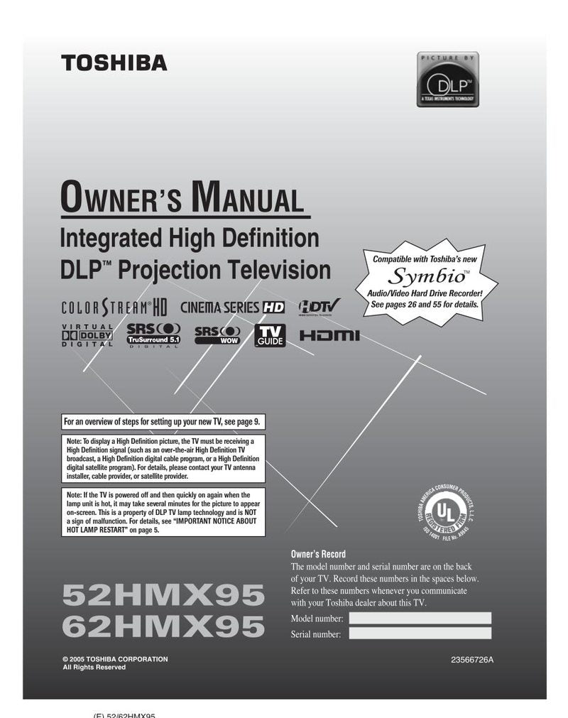 Toshiba 52HMX95 62HMX95 TV Operating Manual