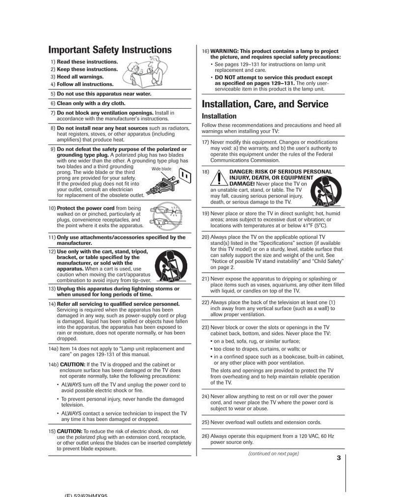 Toshiba 52HMX95 62HMX95 TV Operating Manual