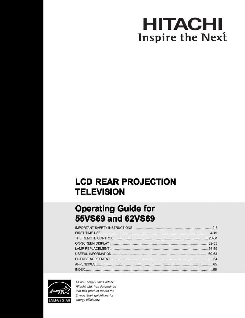 Hitachi 55 VS 69 62 TV Operating Manual
