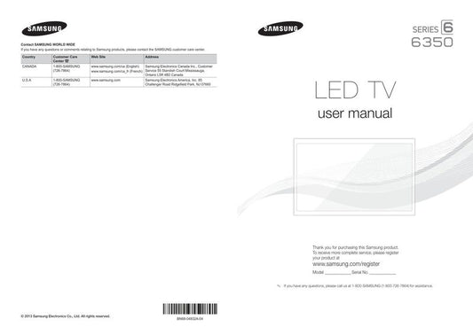 Samsung UN32F6350 UN32F6350AFXZA UN40F6350 TV Operating Manual