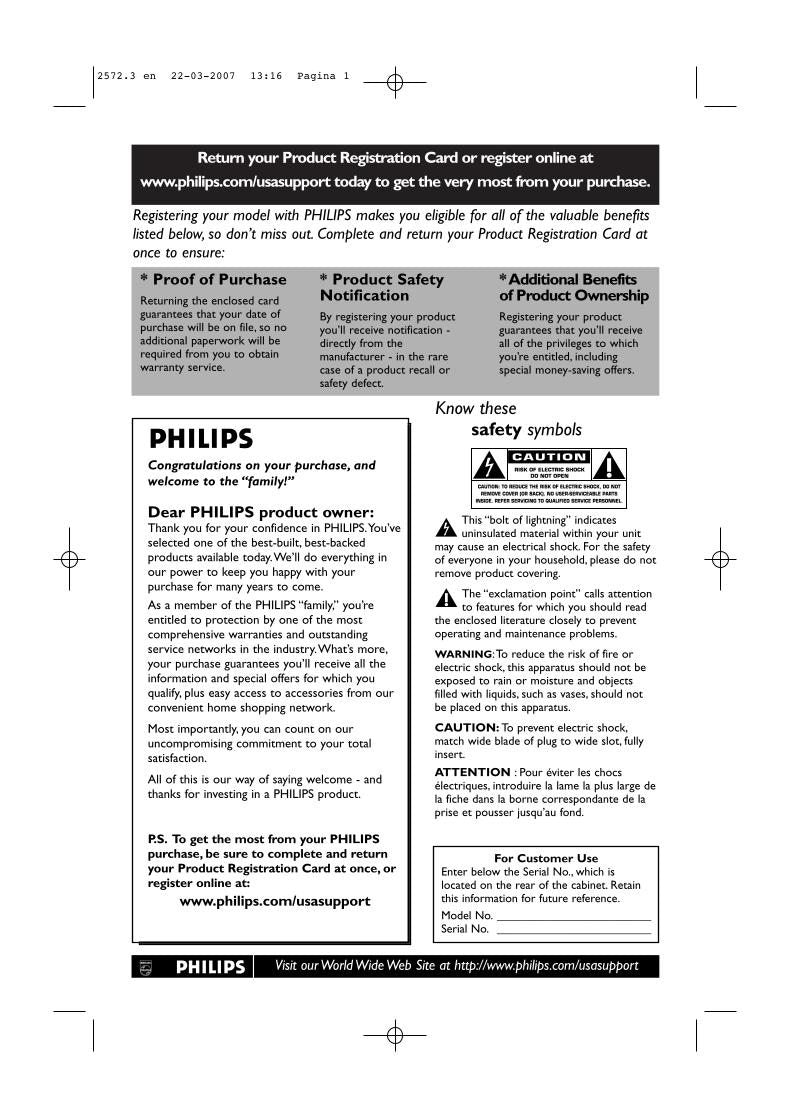 Philips 47PF9441D/37 47PF9441D37 63PF9631D/37 Consumer Electronics Operating Manual