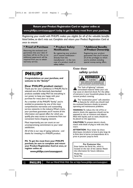 Philips 47PF9441D/37 47PF9441D37 63PF9631D/37 Consumer Electronics Operating Manual