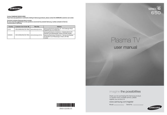 Samsung HLR6167WXXAA HLT6176SX/XAA HLT6187SX/XAA TV Operating Manual