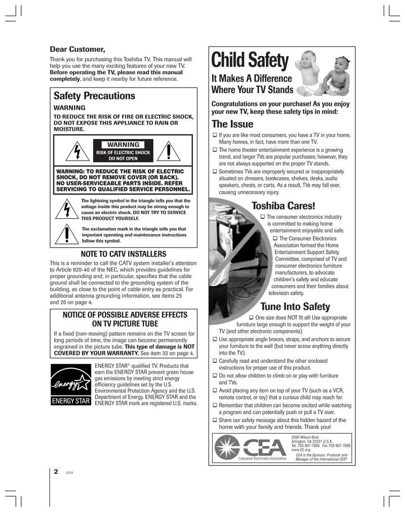 Toshiba 65H14OM TV Operating Manual