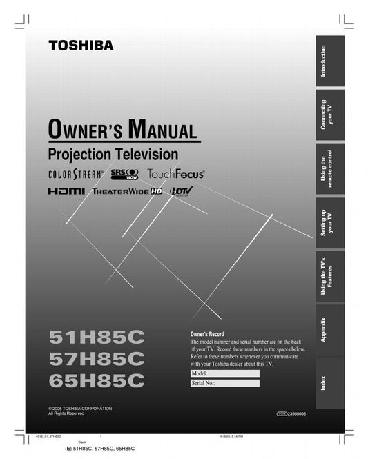 Toshiba 51H85C 57H85C 65H85C TV Operating Manual