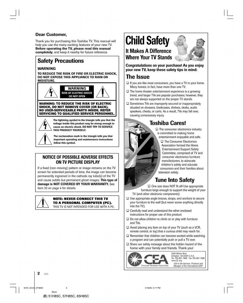 Toshiba 51H85C 57H85C 65H85C TV Operating Manual