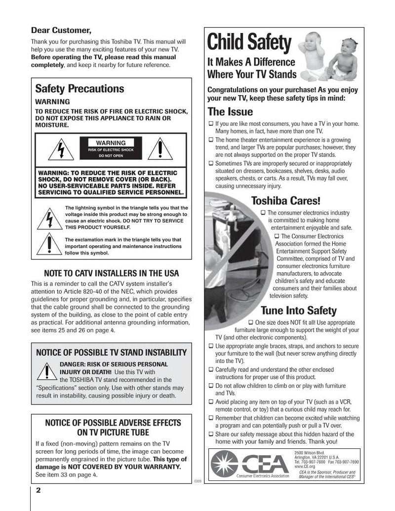 Toshiba 51H93 57H93 65H93 Consumer Electronics Operating Manual