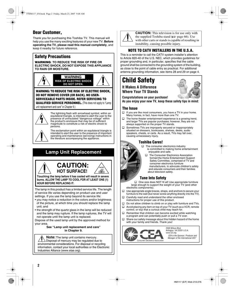 Toshiba 57HM117 65HM117 TV Operating Manual