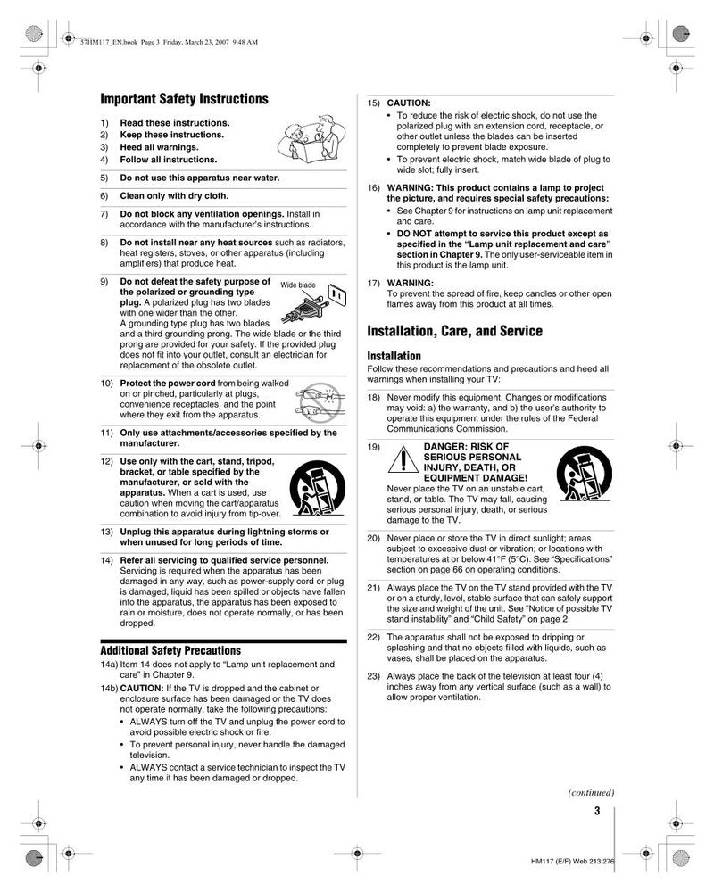 Toshiba 57HM117 65HM117 TV Operating Manual