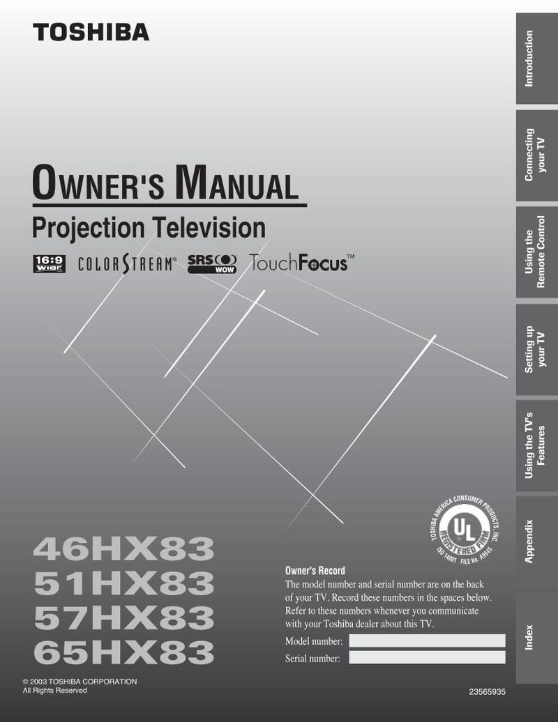 Toshiba 46HX83 51HX83 57HX83 Consumer Electronics Operating Manual