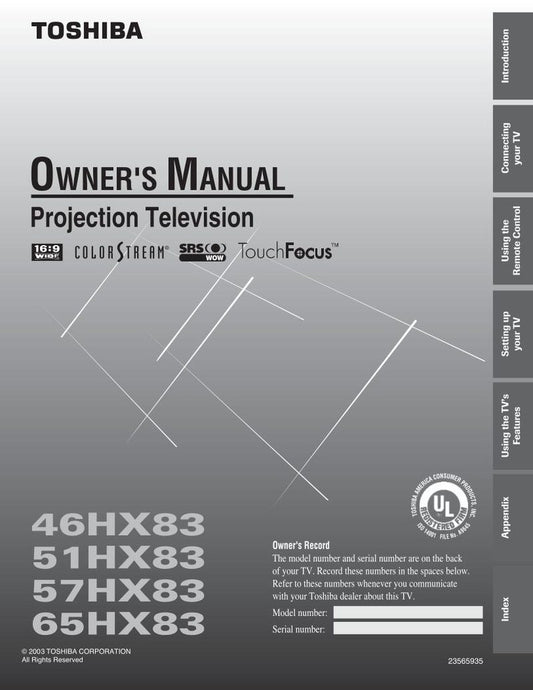 Toshiba 46HX83 51HX83 57HX83 Consumer Electronics Operating Manual