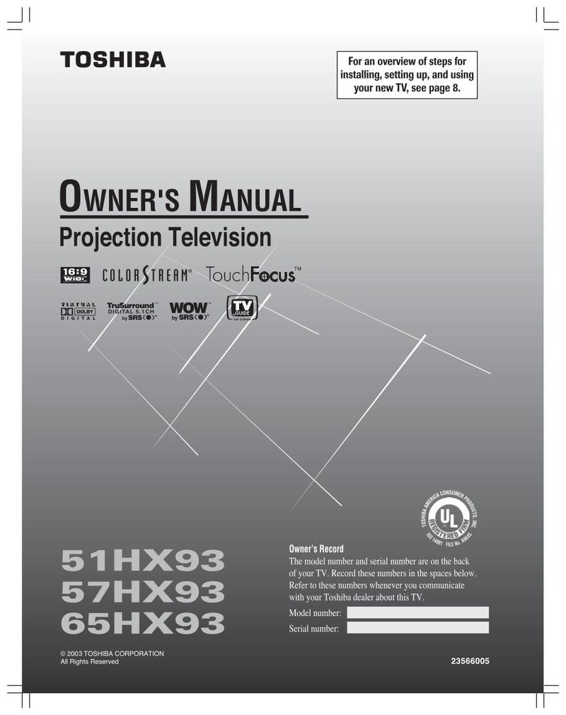 Toshiba 51HX93 57HX93 65HX93 Consumer Electronics Operating Manual