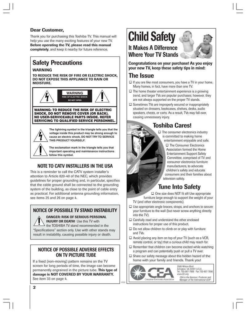 Toshiba 51HX93 57HX93 65HX93 Consumer Electronics Operating Manual