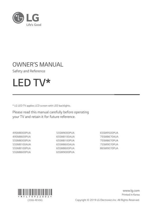 LG 65 SM 9000PUA 55 8100PUA TV Operating Manual
