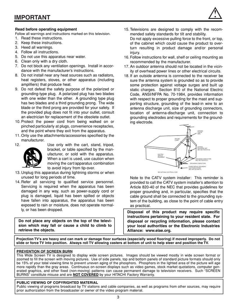 Hitachi 51 XWX 20B 57 65 TV Operating Manual