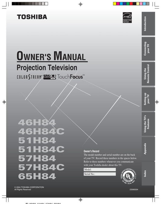 Toshiba 46H84C 51H84C 57H84C TV Operating Manual