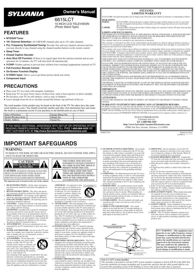 Philips 6615LCT 6615LF 6615LF4 TV Operating Manual