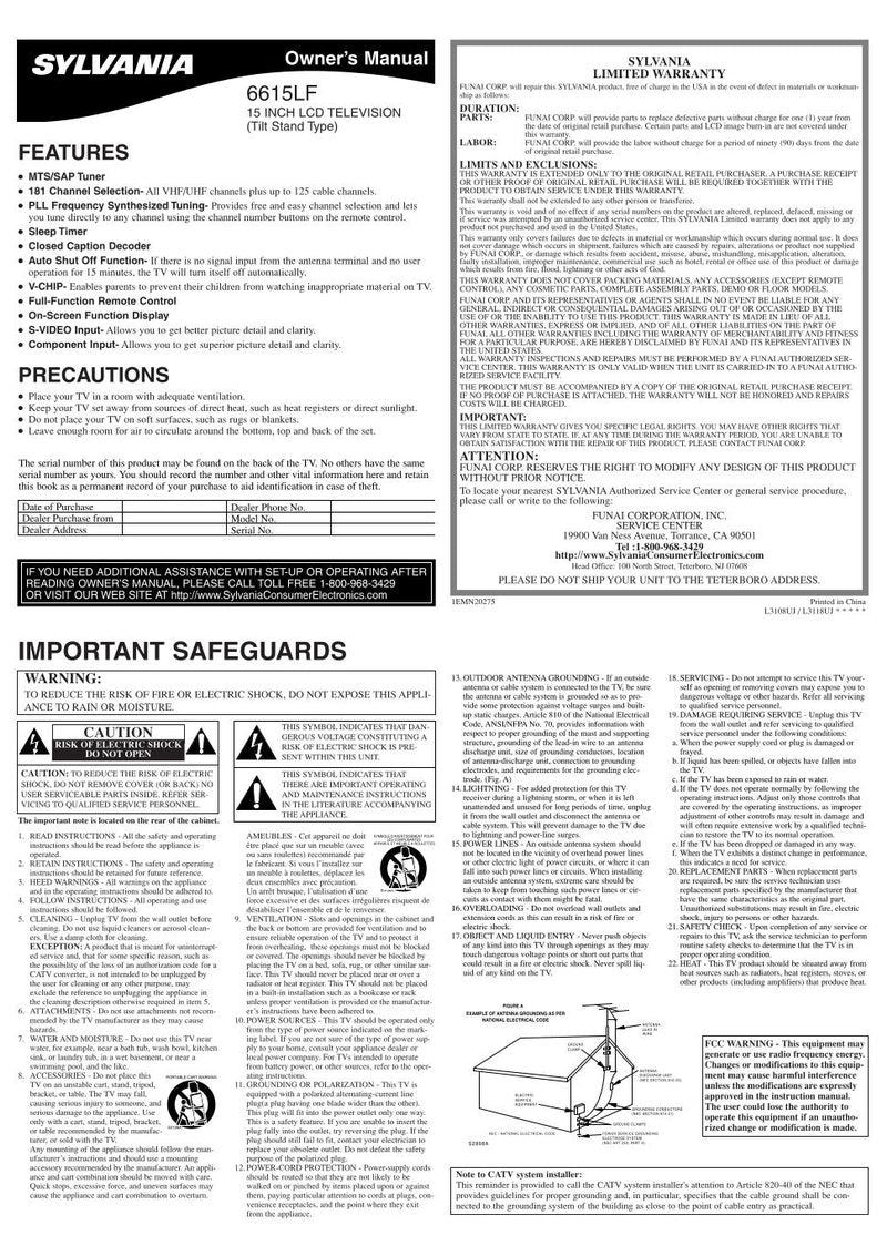 Philips 6615LCT 6615LF 6615LF4 TV Operating Manual