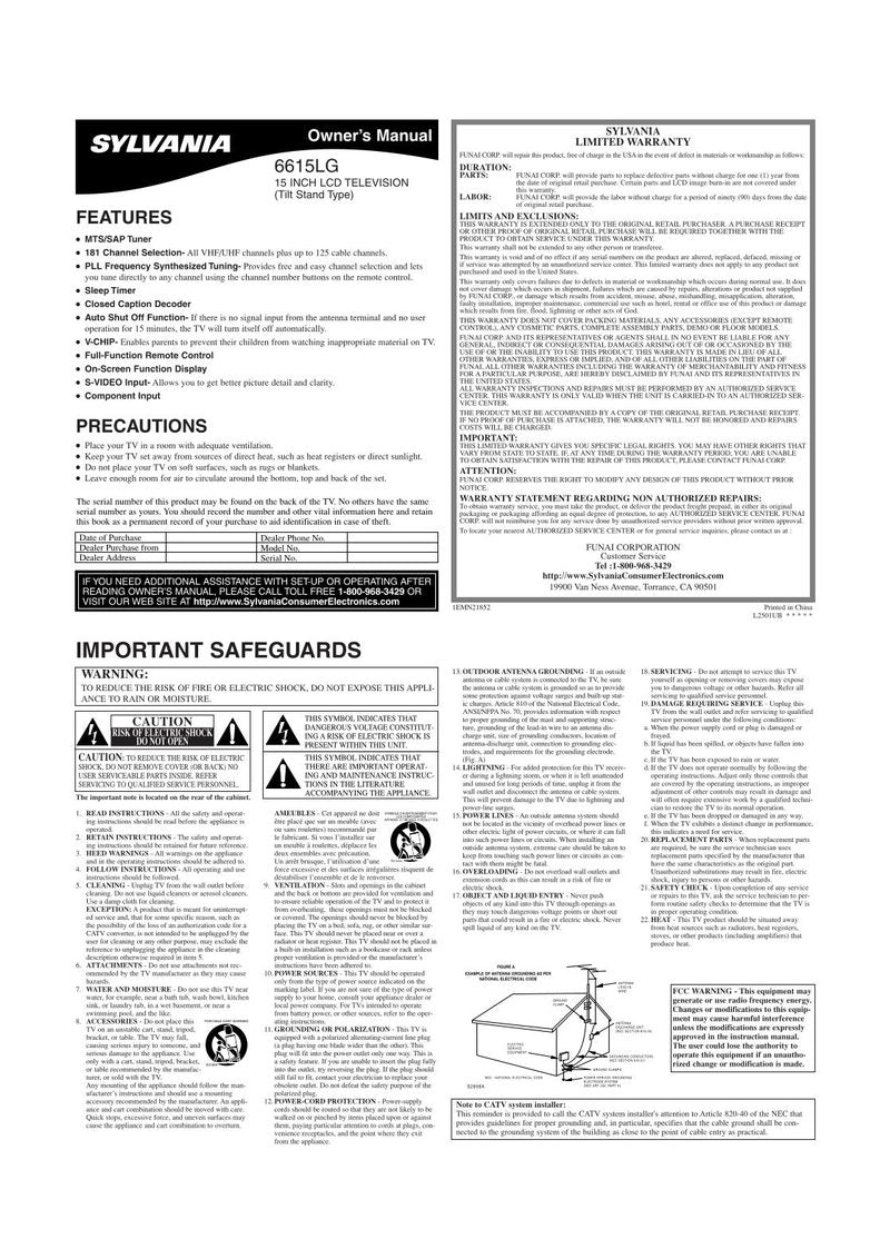 Philips 6615LCT 6615LF 6615LF4 TV Operating Manual