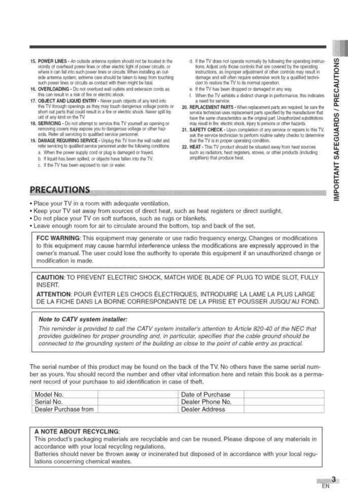 Funai 6637LCTA TV Operating Manual