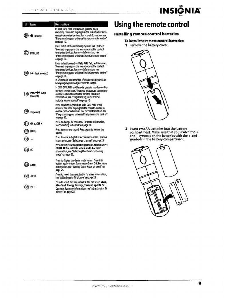 Insignia 67100BA1008R Universal Remote Control Operating Manual