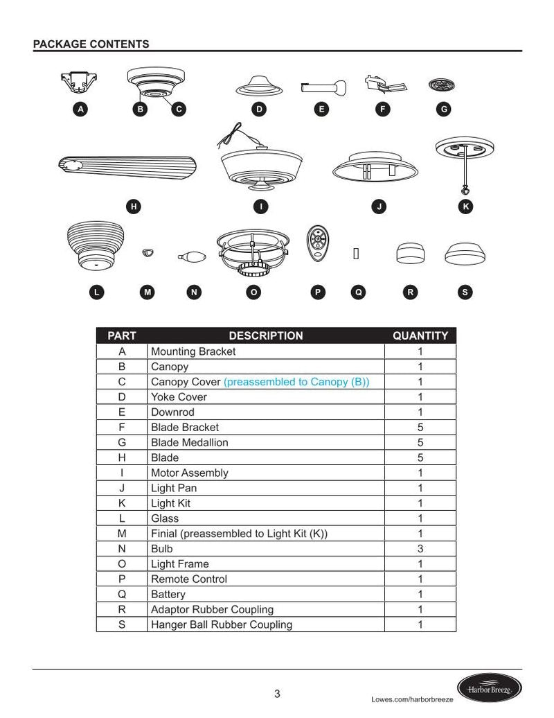 Harbor Breeze 4009452MERRIMACKCEILINGFANOM Ceiling Fan Operating Manual