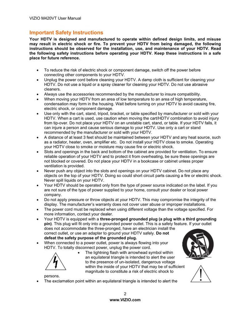 Vizio M420VT M470VT TV Operating Manual