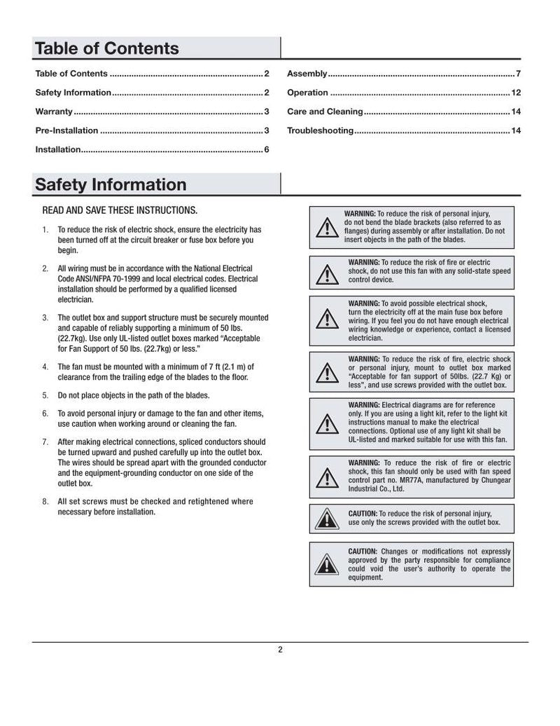 Home Decorators Collection 26668 68-ATR ALTURA Ceiling Fan Operating Manual