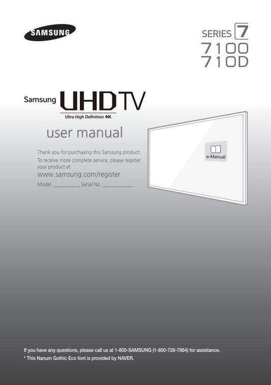 Samsung UN40JU7100FXZA UN40JU710D UN50JU7100FXZA TV Operating Manual