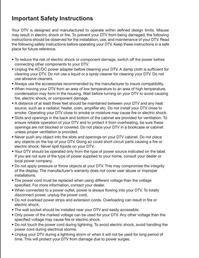 Vizio VMB070 TV Operating Manual