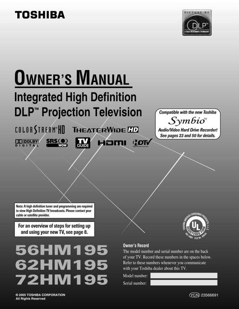 Toshiba 56HM195 62HM195 72HM195 TV Operating Manual