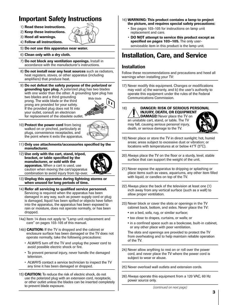 Toshiba 56HM195 62HM195 72HM195 TV Operating Manual