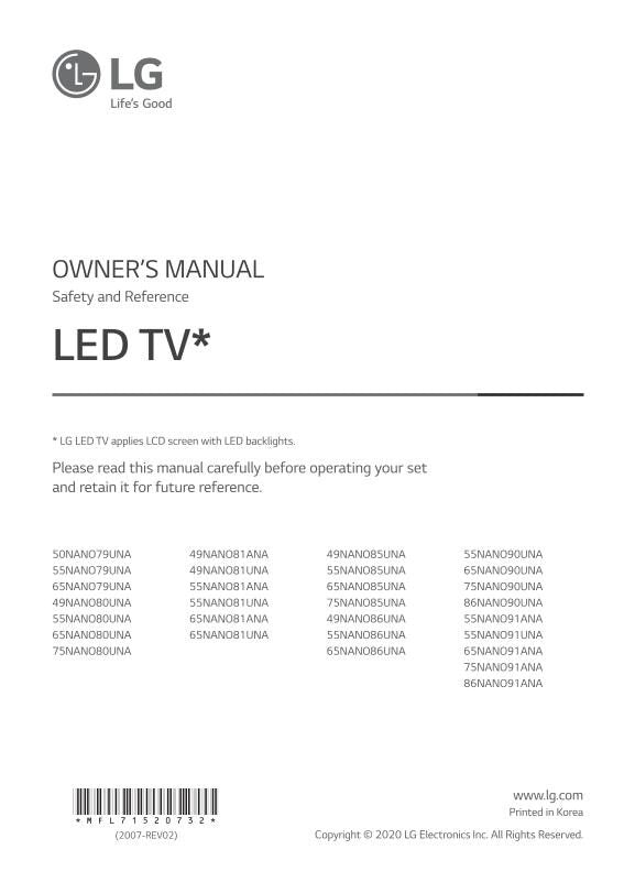 LG 49 NANO 80UNA 81ANA 81UNA TV Operating Manual