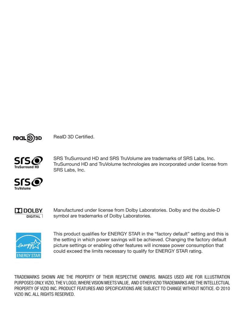 Vizio XVT3D424SV XVT3D474SV XVT3D554SV TV Operating Manual