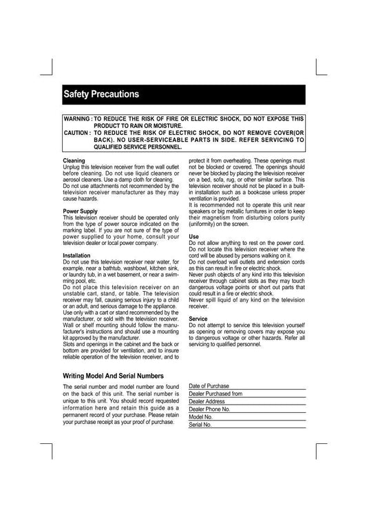 Zenith B19A23 B19A23DC TV Operating Manual