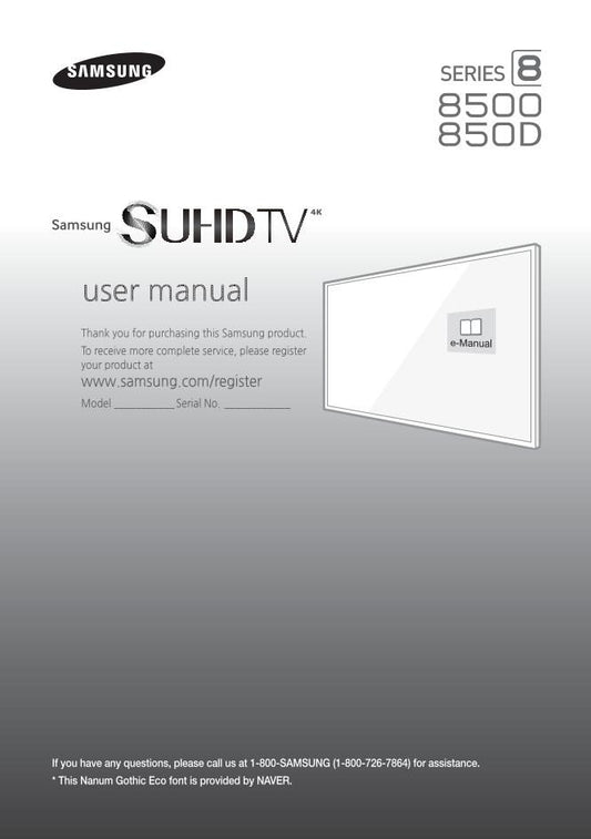 Samsung UN48JS8500FXZA UN48JS850DFXZA UN55JS8500FXZA TV Operating Manual