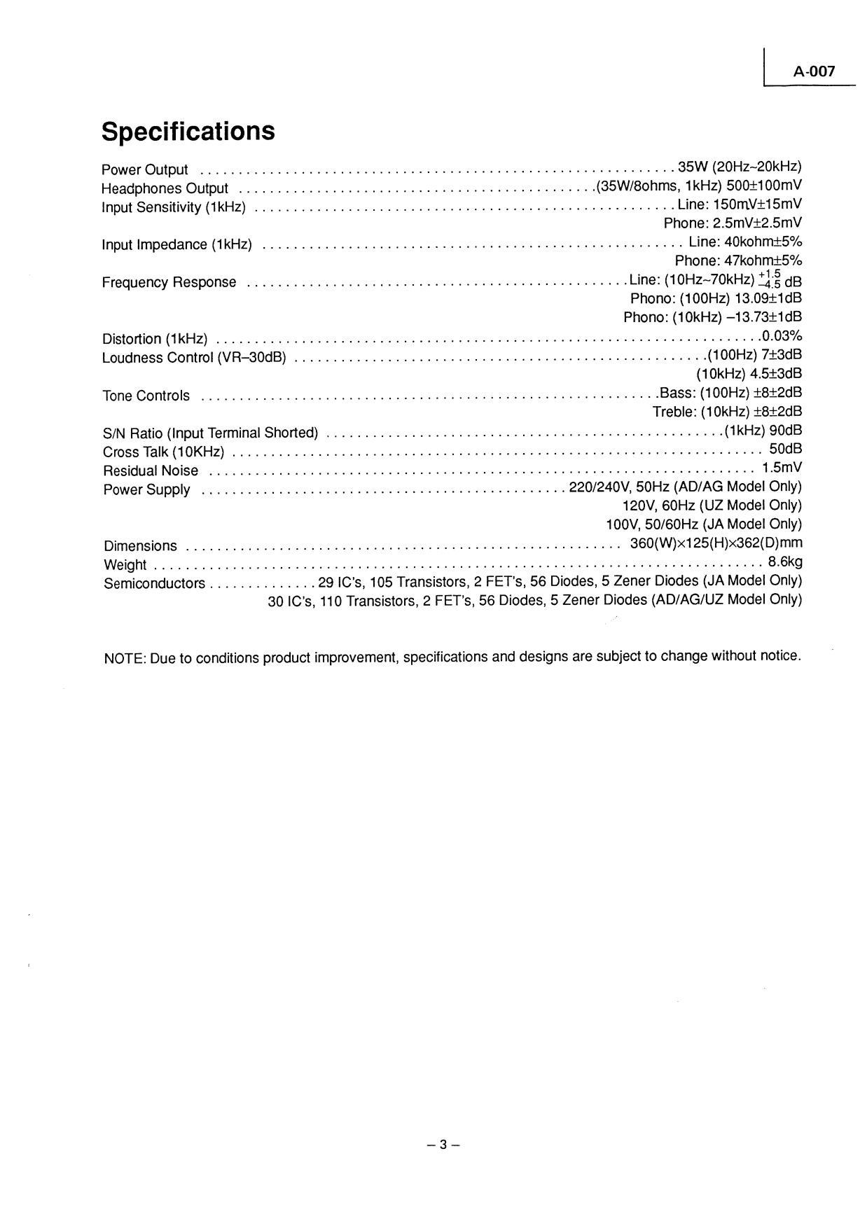 Luxman A-007 Stereo Amplifier Service Manual (Pages: 34)