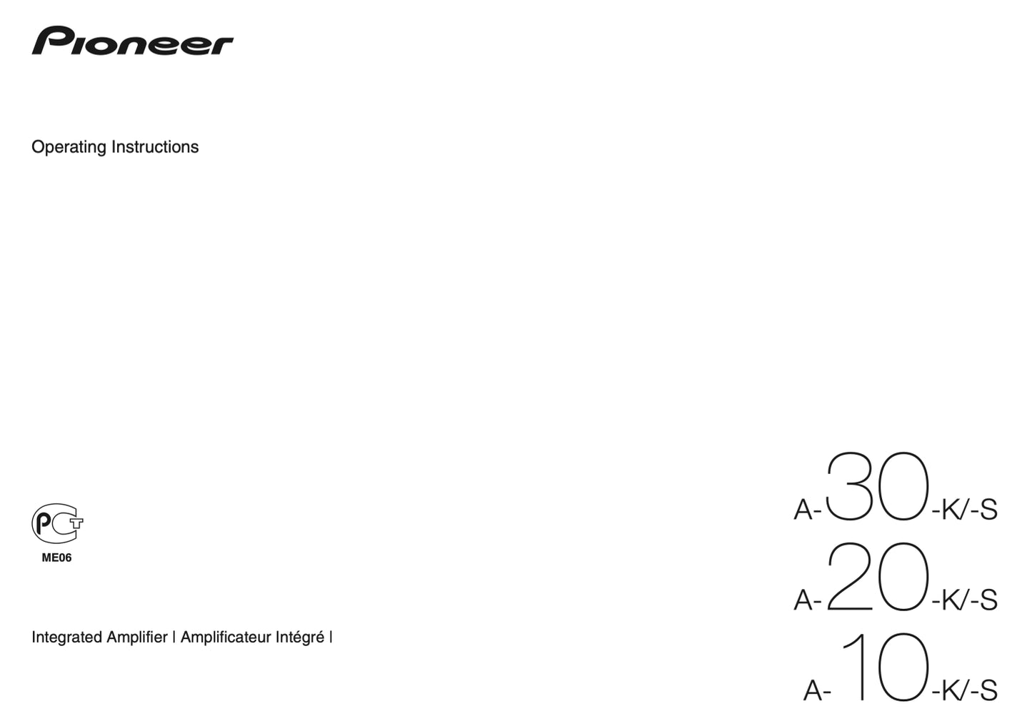 Pioneer A-10, A-20 & A-30 Amplifier Owner/ User Manual (Pages: 14)