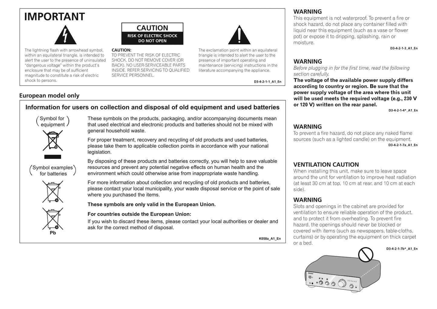 Pioneer A-10, A-20 & A-30 Amplifier Owner/ User Manual (Pages: 14)