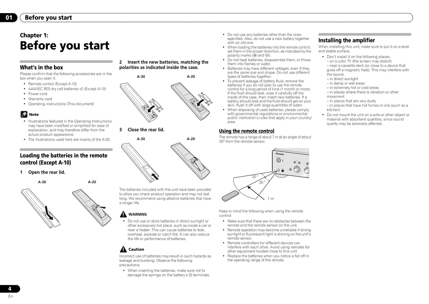 Pioneer A-10, A-20 & A-30 Amplifier Owner/ User Manual (Pages: 14)