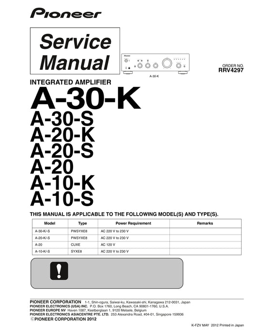 Pioneer A-10-K/S, A-20, A-20-K/S & A-30-K/S Amplifier Service Manual (Pages: 57)