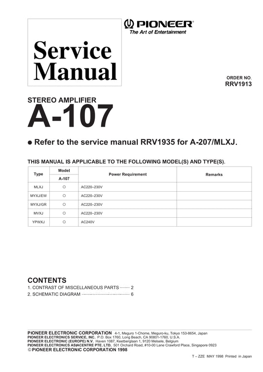 Pioneer PD-107 & PD-207 CD Player Service Manual (Pages: 30)