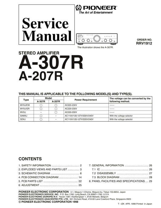 Pioneer A-207R & A-307R Amplifier Service Manual (Pages: 33)