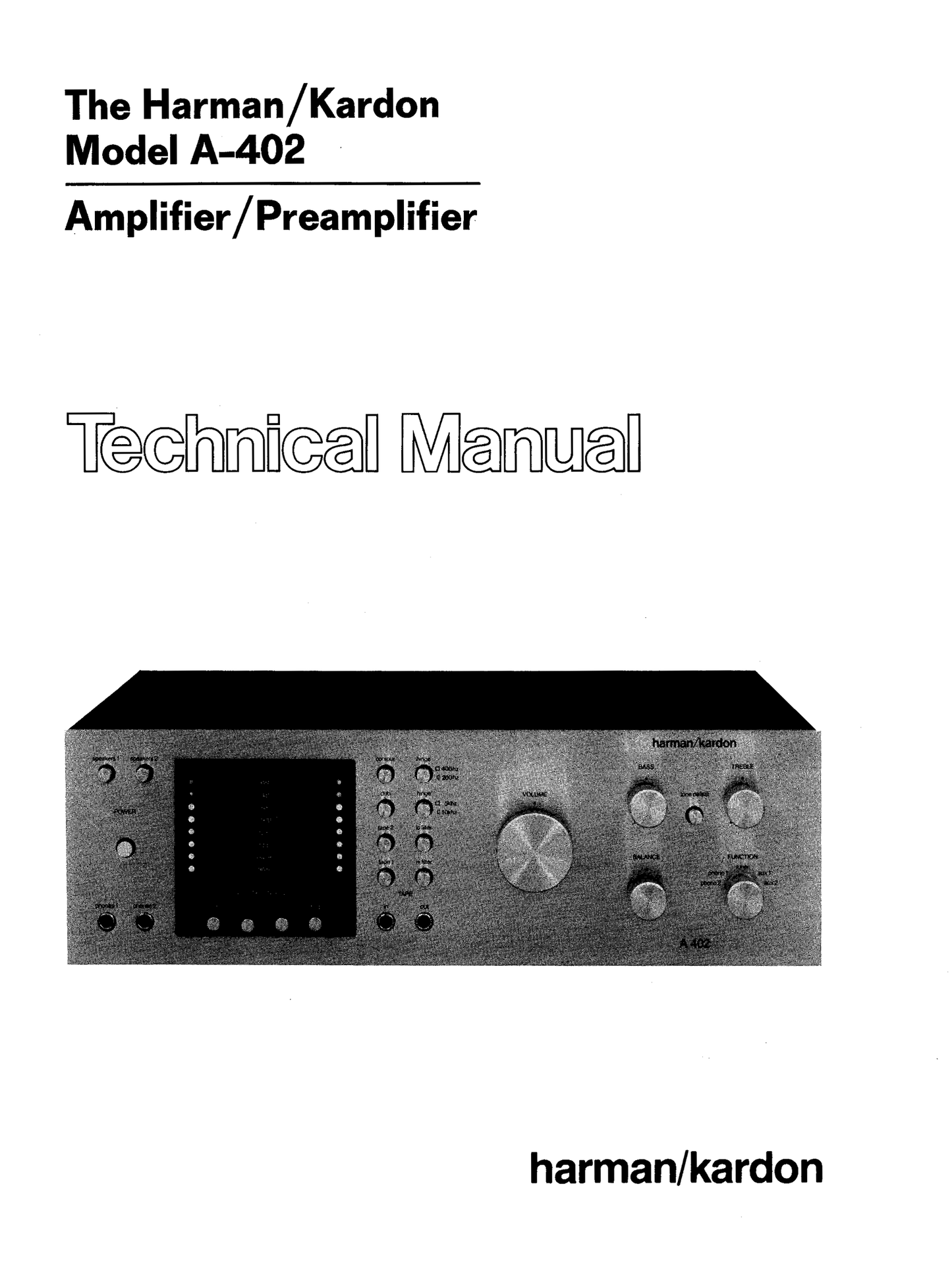 Harman/ Kardon A-402 Amplifier/ Preamplifier Owner & Service Manual (Pages: 50)