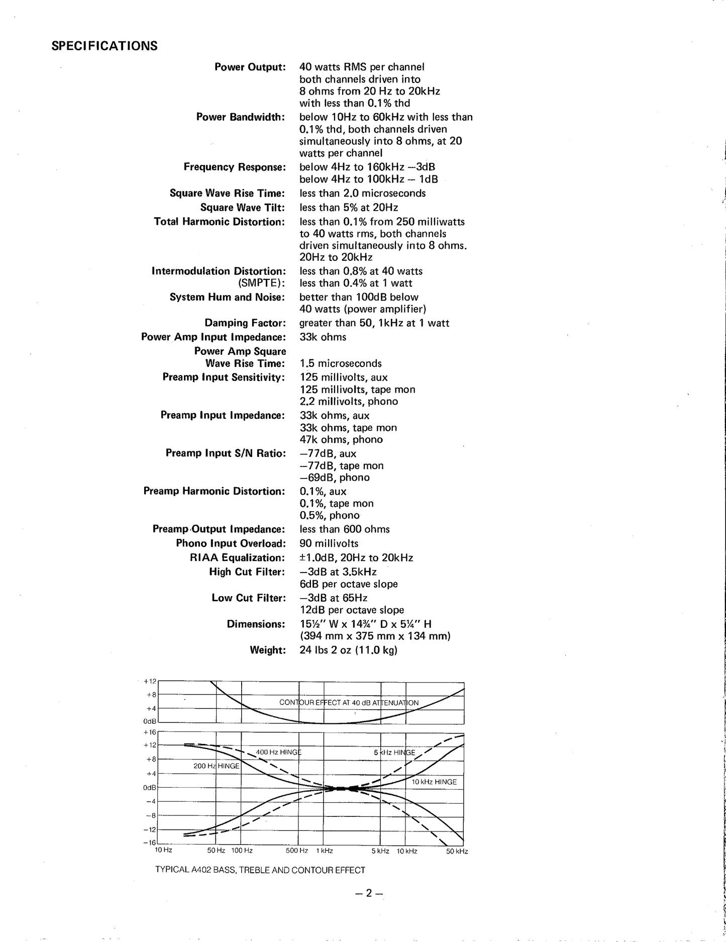 Harman/ Kardon A-402 Amplifier/ Preamplifier Owner & Service Manual (Pages: 50)