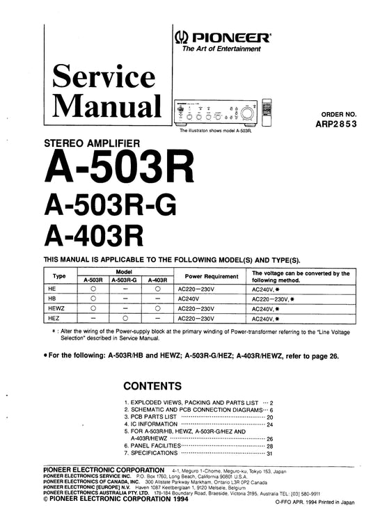 Pioneer A-403R, A-503R & A-503R-G Amplifier Service Manual (Pages: 27)