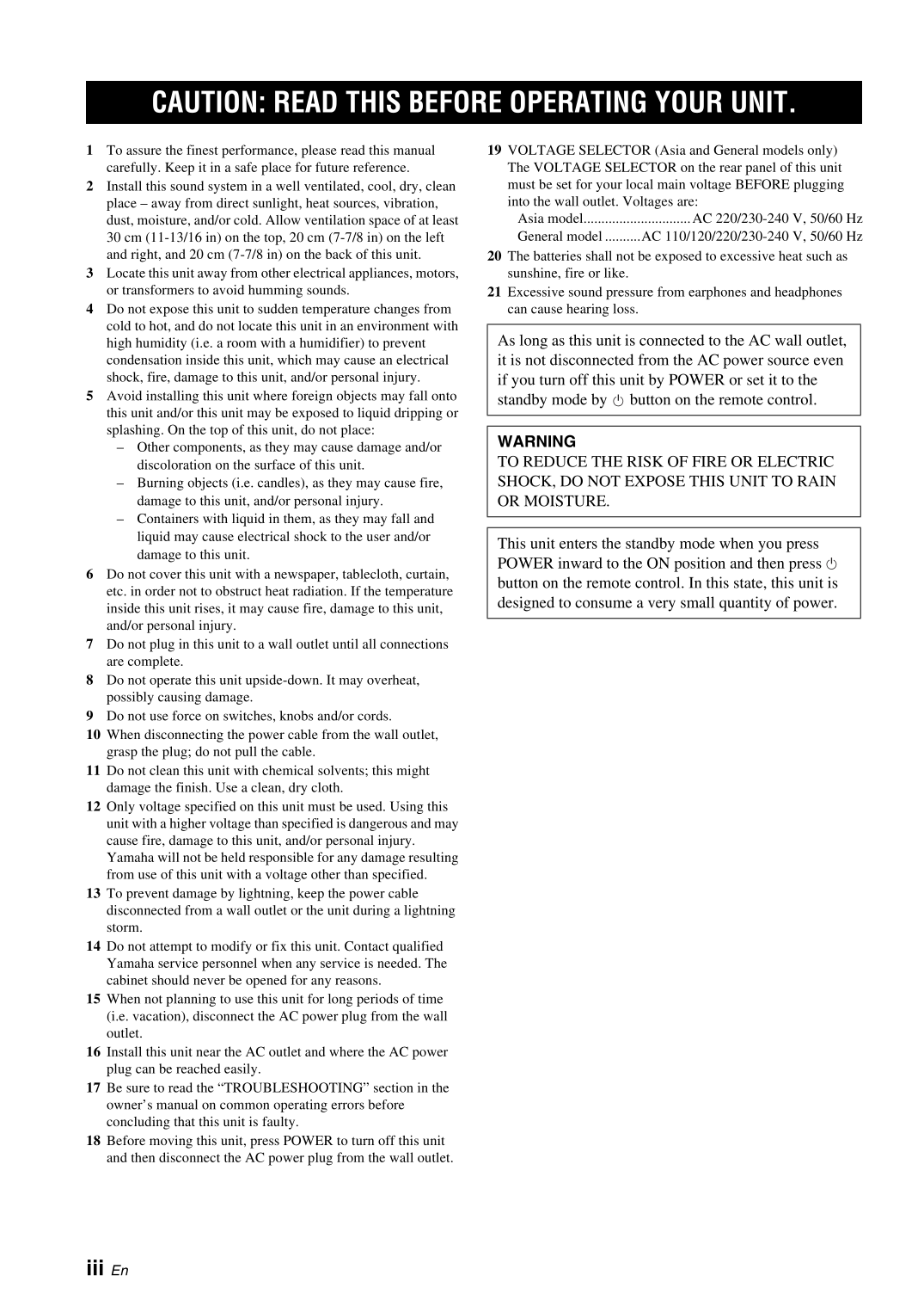 Yamaha A-S700 Amplifier Owner's/ User Manual (Pages: 40)