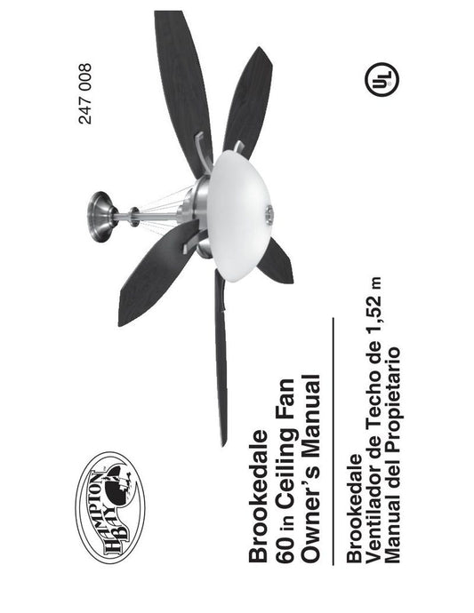 Hampton Bay AC 418 BNBrookedale 60 in Brushed Nickel Ceiling Fan Operating Manual